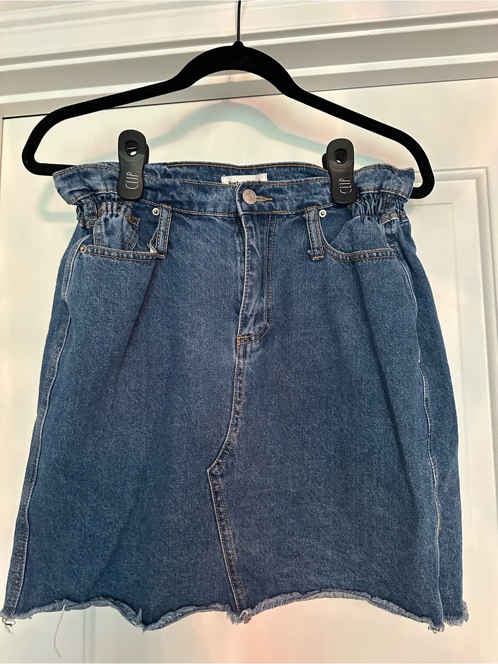 High-Waist Paperbag Denim Skirt - Blue